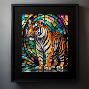 Watercolor Stained Glass Style Tiger 5:4 Poster