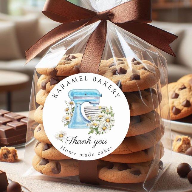 Watercolor Stand Mixer with Daisies Classic Round Sticker (Creator Uploaded)