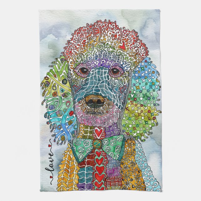 Watercolor Standard Poodle Painting Kitchen Towel (Vertical)