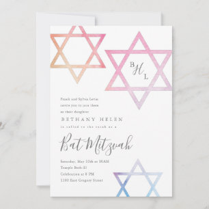 Watercolor Star of David Bat Mitzvah invitation