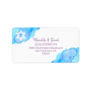 Watercolor Star of David Bat Mitzvah Return RSVP Label