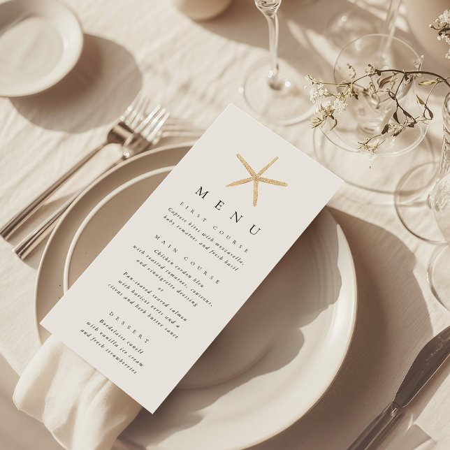 Watercolor Starfish Beach Minimalist Wedding Menu (Watercolor Starfish Beach Minimalist Wedding Menu)