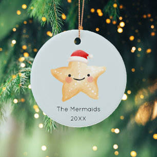 Watercolor Starfish Christmas Photo Ceramic Ornament