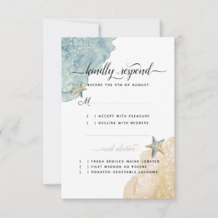 Watercolor Starfish Dusty Blue Ocean Wedding RSVP Card