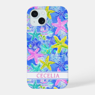 Watercolor Starfish Monogrammed iPhone 15 Case