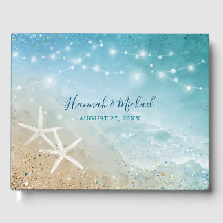 Watercolor Starfish Ocean Elegant Beach Wedding Guest Book