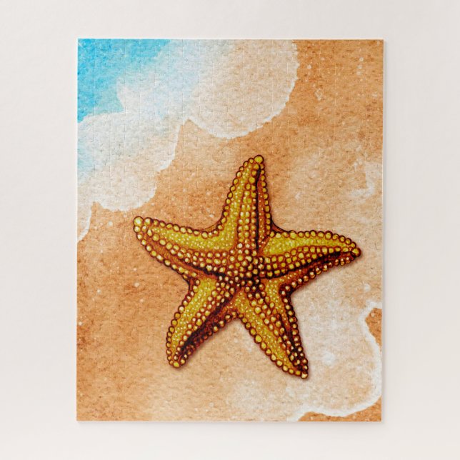 Watercolor Starfish on the Beach Jigsaw Puzzle (Vertical)