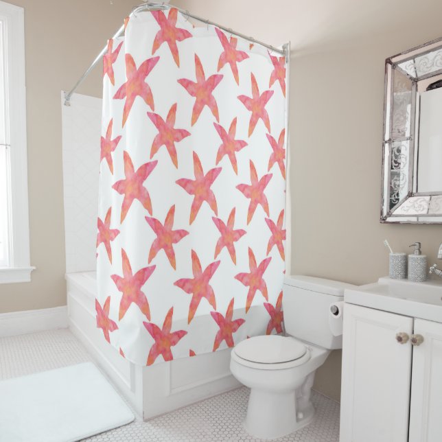 Watercolor Starfish Pattern  Shower Curtain (In Situ)
