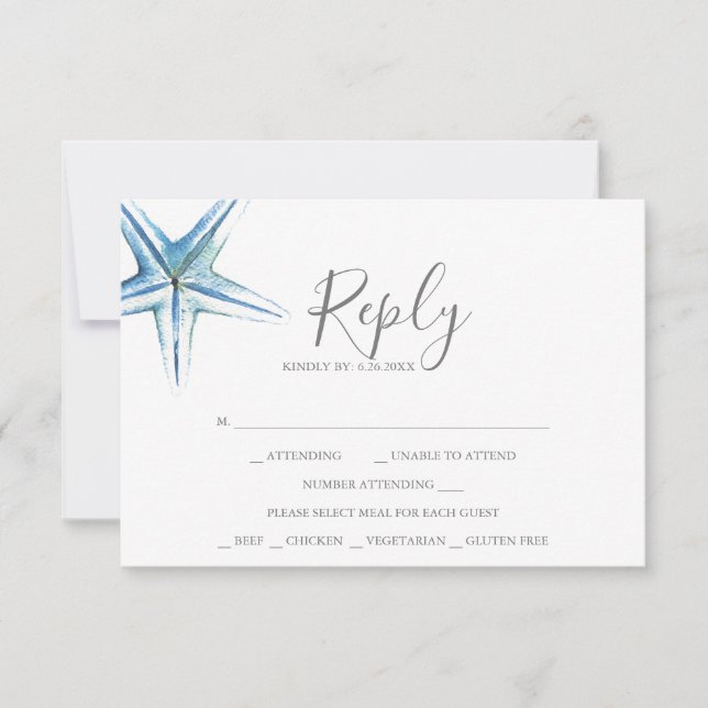 Watercolor Starfish RSVP Card (Front)