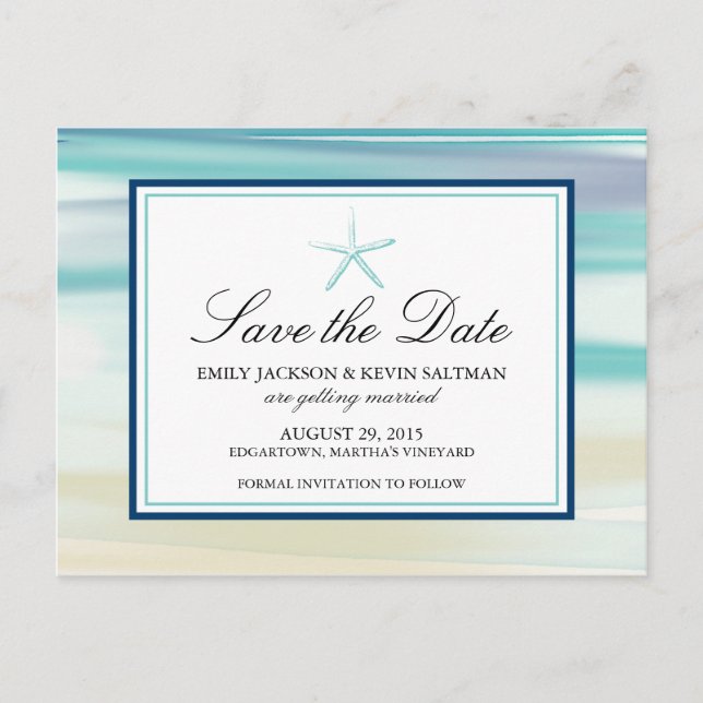 Watercolor Starfish Save the Date Announcement Postcard (Front)