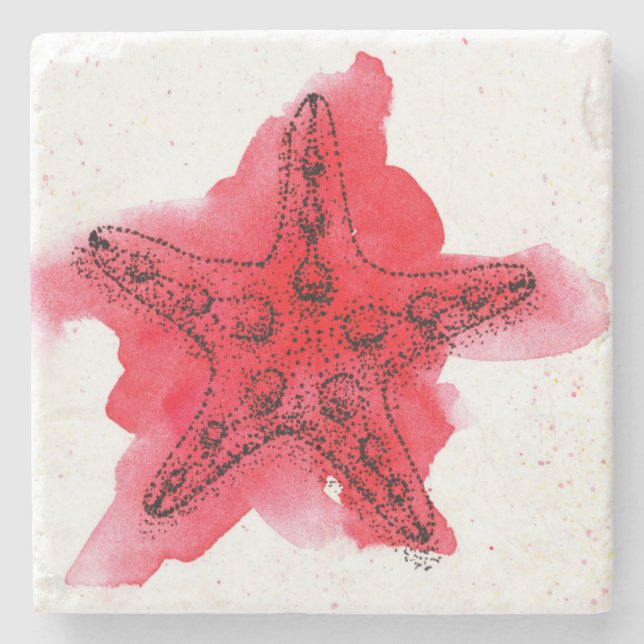 Watercolor Starfish Stone Coaster (Front)