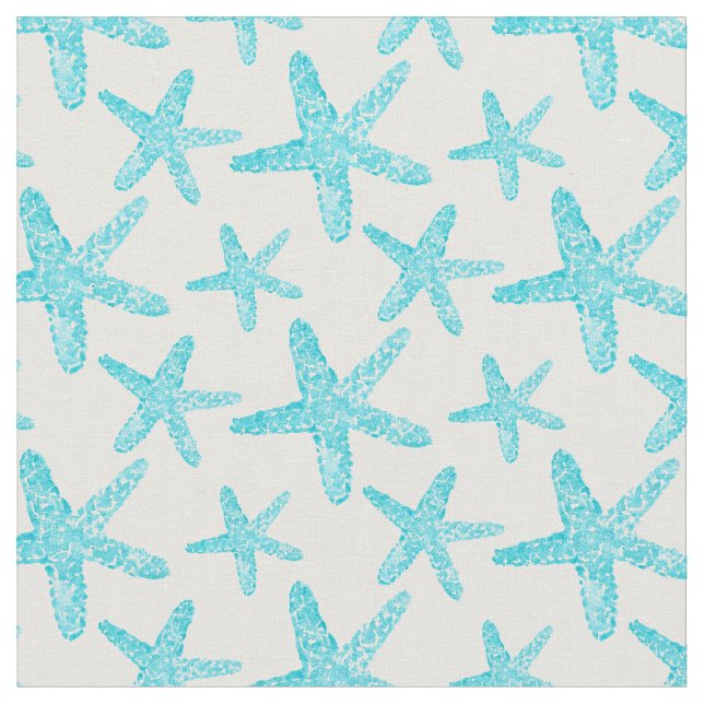 Watercolor Starfish Teal Pattern Fabric (Close Up)