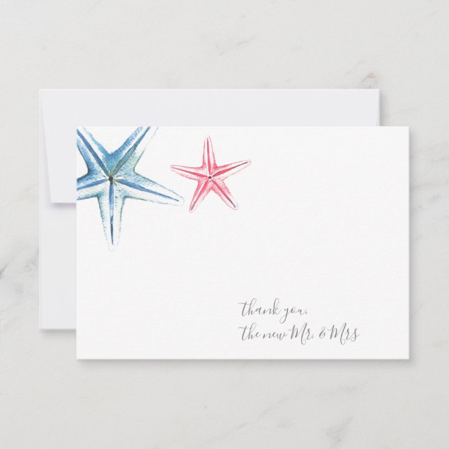 Watercolor Starfish Thank You Stationery Card (Front)