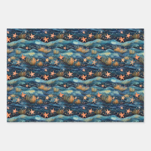 Watercolor Starfish Wrapping Paper Sheet