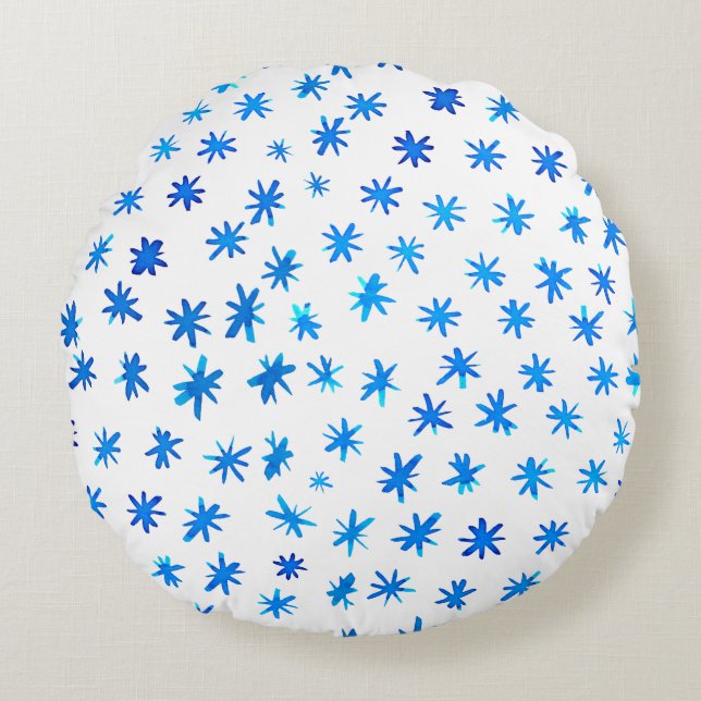 Watercolor stars - blue round cushion (Front)