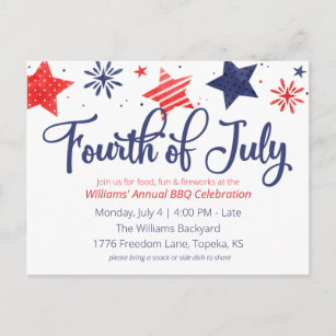 Watercolor Stars Fourth of July Party Invitation Postcard
