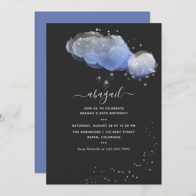 Watercolor Stars Night Sky Birthday Invitation (Front/Back)