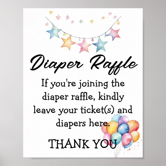 Watercolor Stars Pennant Baby Shower Diaper Raffle Poster (Front)