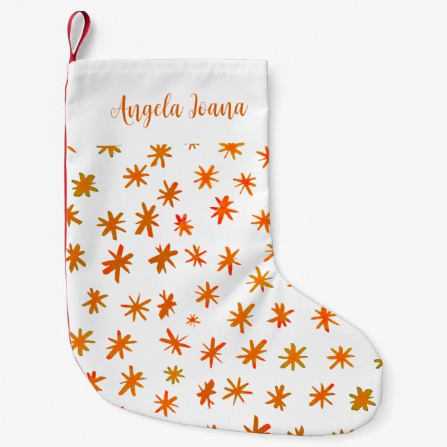 Watercolor stars with name - orange small christmas stocking (Front)