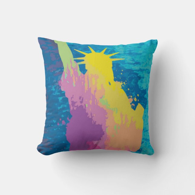 Watercolor Statue of Liberty Cushion (Front)
