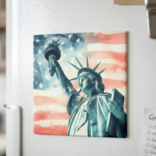 Watercolor Statue of Liberty with American flag Magnet
