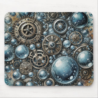 Watercolor Steampunk Bubbles & Gears Mouse Pad