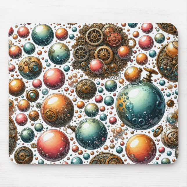 Watercolor Steampunk Bubbles & Gears Mouse Pad (Front)