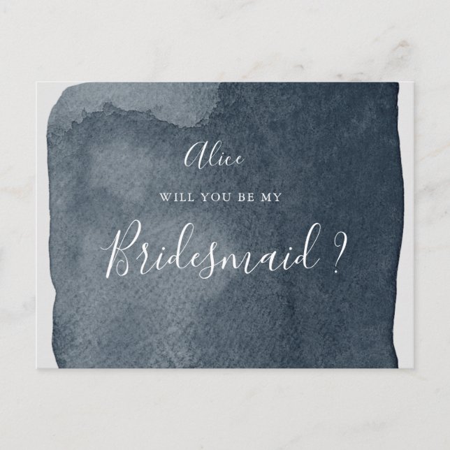 watercolor steel blue wash bridesmaid Invitation Postcard (Front)