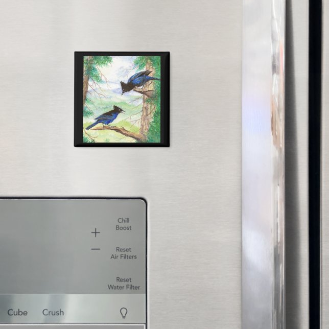 Watercolor Stellar Jay Birds Forest Trees  Magnet (In Situ (Fridge))