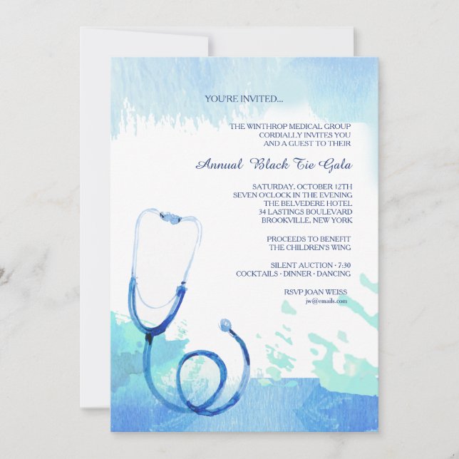 Watercolor Stethoscope Invitation (Front)
