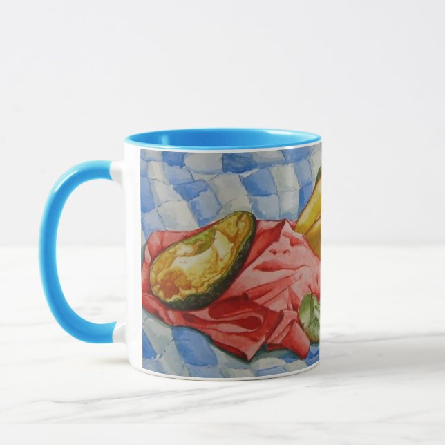 watercolor still life picture of exotic fruits mug (Left)