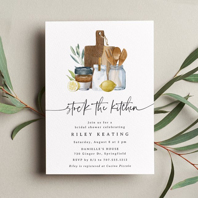 Watercolor Stock the Kitchen Bridal Shower Invitation (Creator Uploaded)