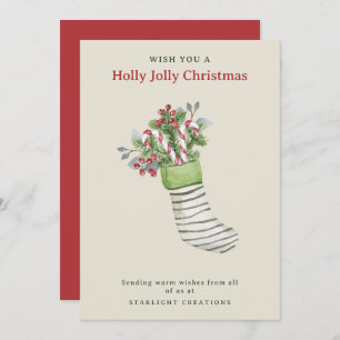 Watercolor Stocking Christmas Business  Holiday Card