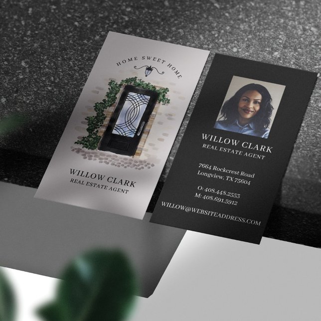 Watercolor Stone Black Iron Door Real Estate Agent Business Card (Creator Uploaded)