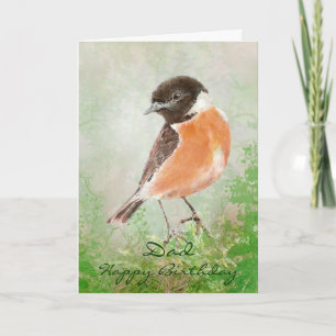 Watercolor Stonechat   Bird Happy Birthday Dad Card
