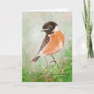 Watercolor Stonechat  Bird Nature Deepest Sympathy Card