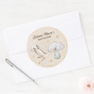 Watercolor Stork Baby Shower Classic Round Sticker