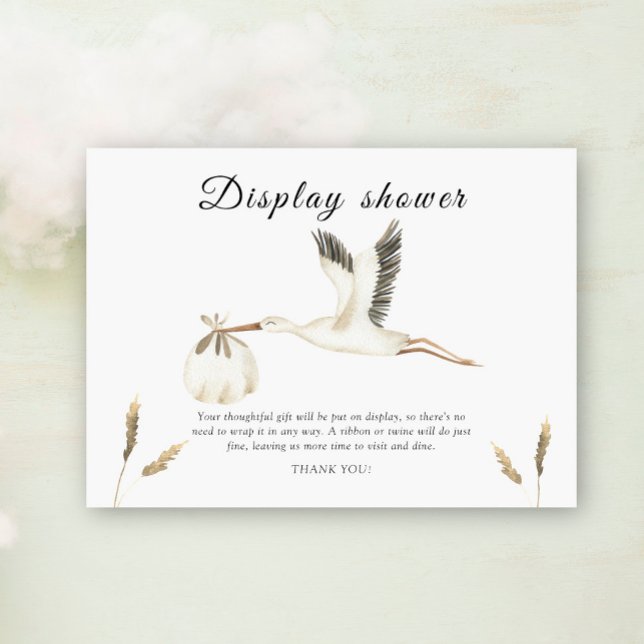 Watercolor stork baby shower display shower enclosure card (Creator Uploaded)