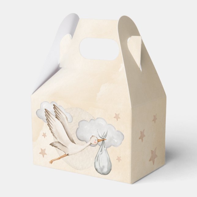 Watercolor Stork Baby Shower Favour Box (Front Side)