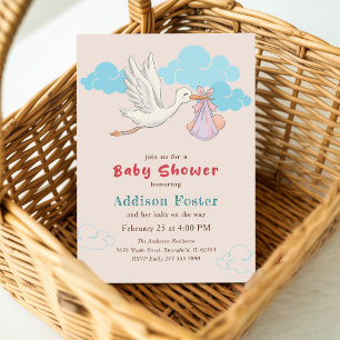 Watercolor Stork Special Delivery Baby Shower Invitation