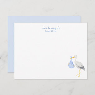 Watercolor Stork with Baby boy Thank You card