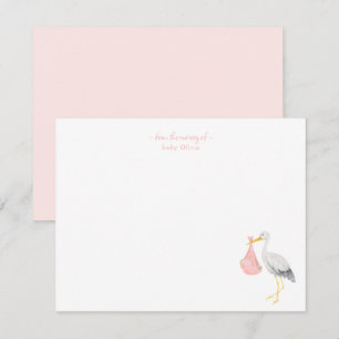 Watercolor Stork with Baby girl Thank You card