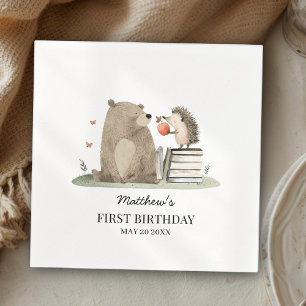 Watercolor Storybook Woodland Animals 1st Birthday Napkin