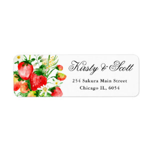 Watercolor Strawberries and Flowers address Return Address Label