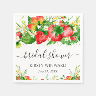 Watercolor Strawberries and Flowers Bridal Shower Napkin