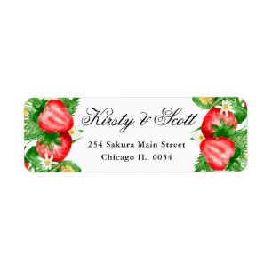 Watercolor Strawberries and White Flowers address Return Address Label