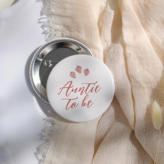 Watercolor Strawberries Baby Shower Auntie To Be 6 Cm Round Badge
