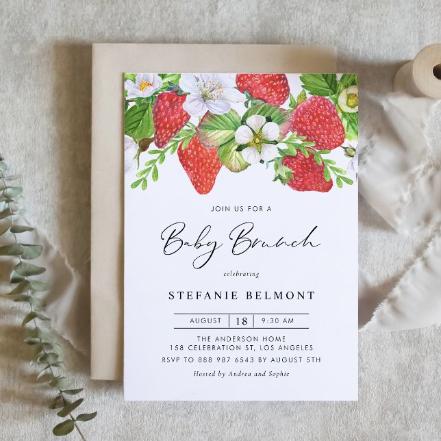 Watercolor Strawberries Botanical Baby Brunch Invitation (Creator Uploaded)