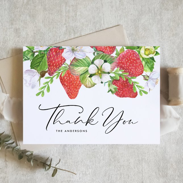 Watercolor Strawberries Botanical Flat Thank You Card (Creator Uploaded)