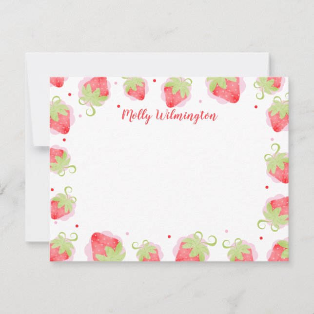 Watercolor Strawberries Cute Girly Note Card (Front)